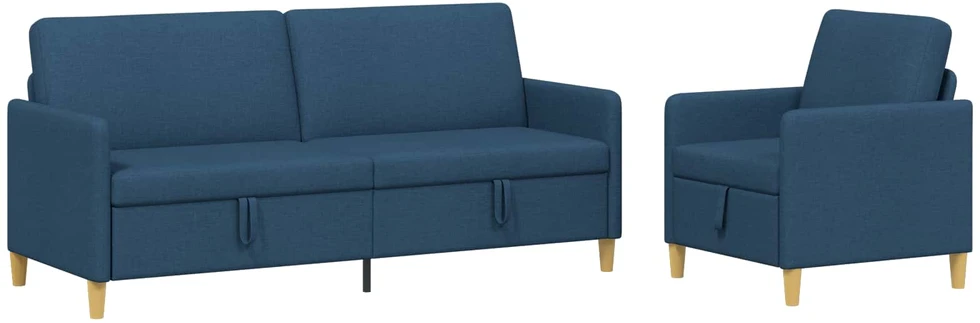 Sofa Sofos komplektas su saugojimu 2 vnt. Mėlyna Poliesteris