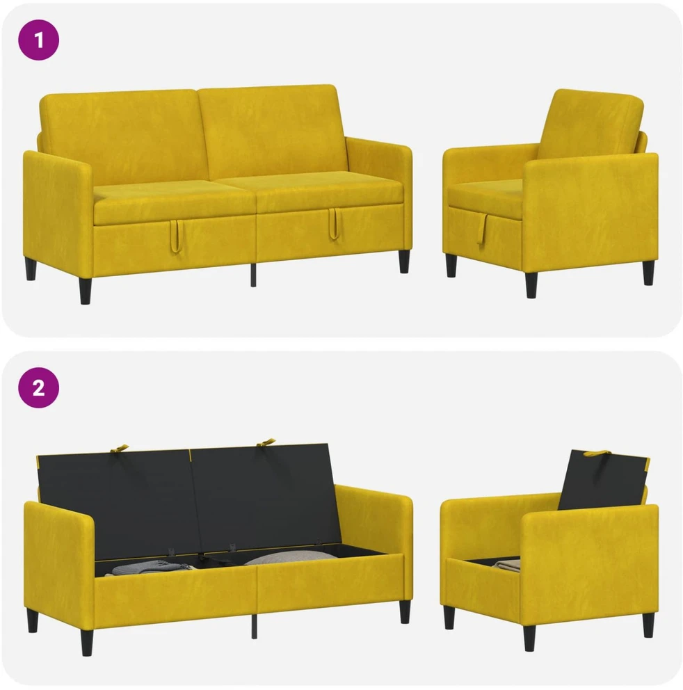 Sofa Sofos komplektas su saugojimu 2 vnt. Geltona Poliesteris