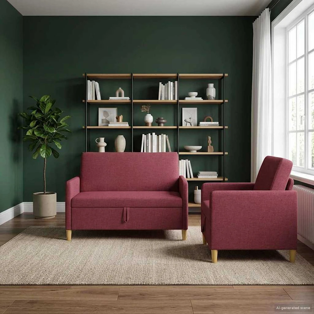 Sofa Sofos komplektas su saugojimu 2 vnt. Vyno raudona Poliesteris