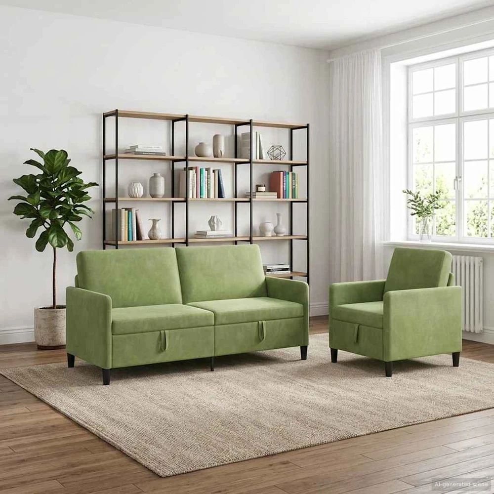Sofa Sofos komplektas su saugojimu 2 vnt. Šviesiai žalia Poliesteris