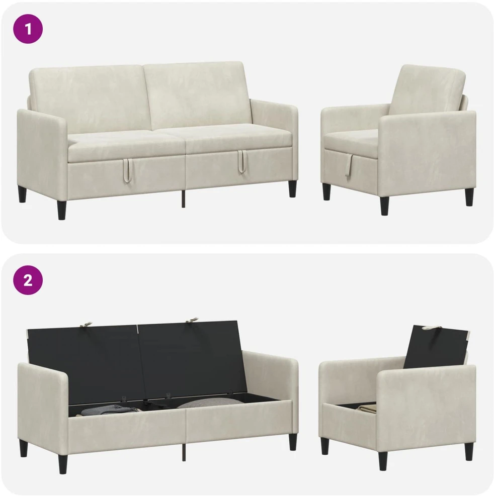 Sofa Sofos komplektas su saugojimu 2 vnt. Kreminė Poliesteris