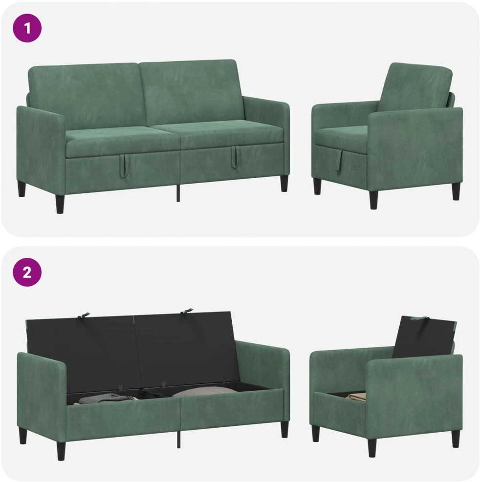 Sofa Sofos komplektas su saugojimu 2 vnt. Jūrinė žalia Poliesteris