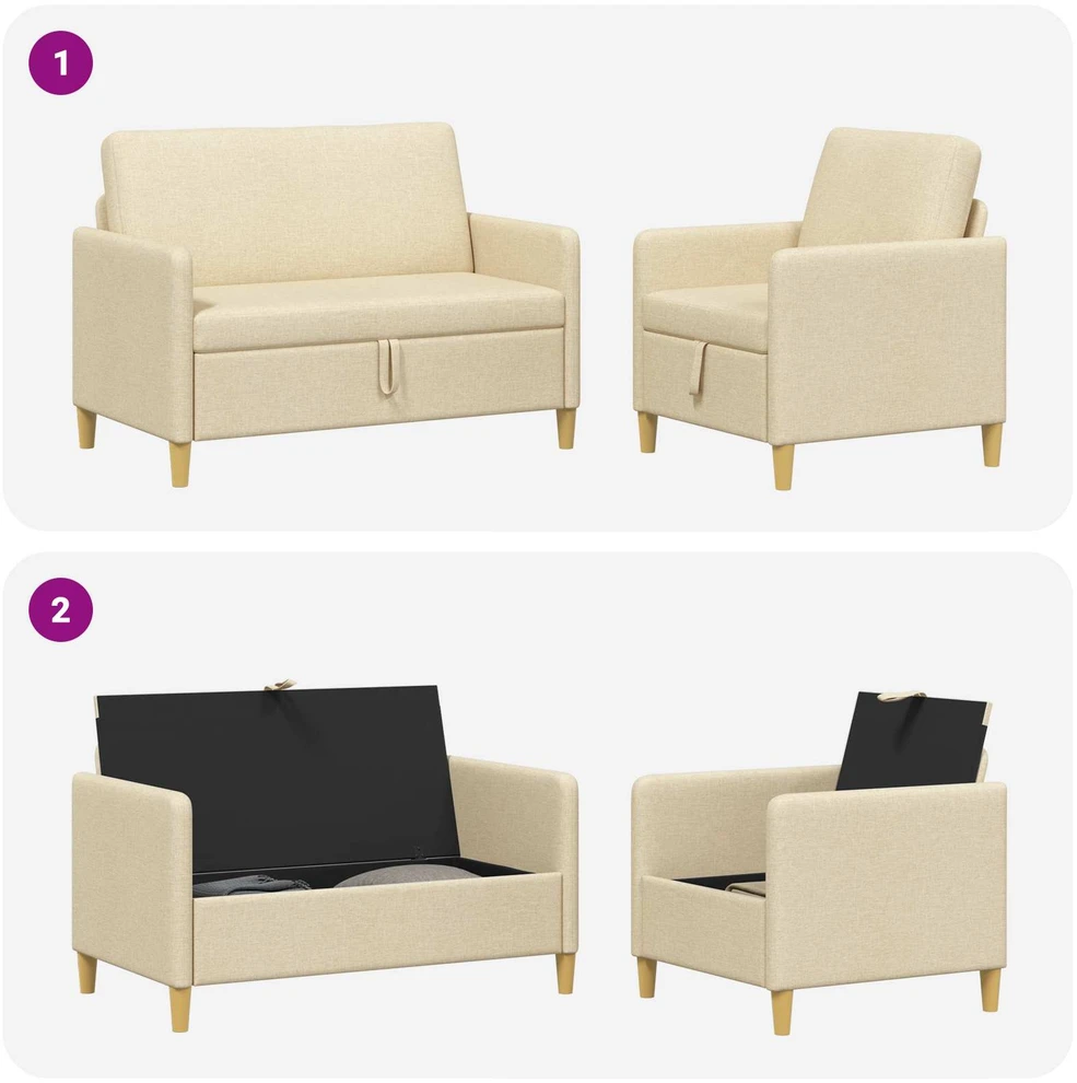 Sofa Sofos komplektas su saugojimu 2 vnt. Kreminė Poliesteris