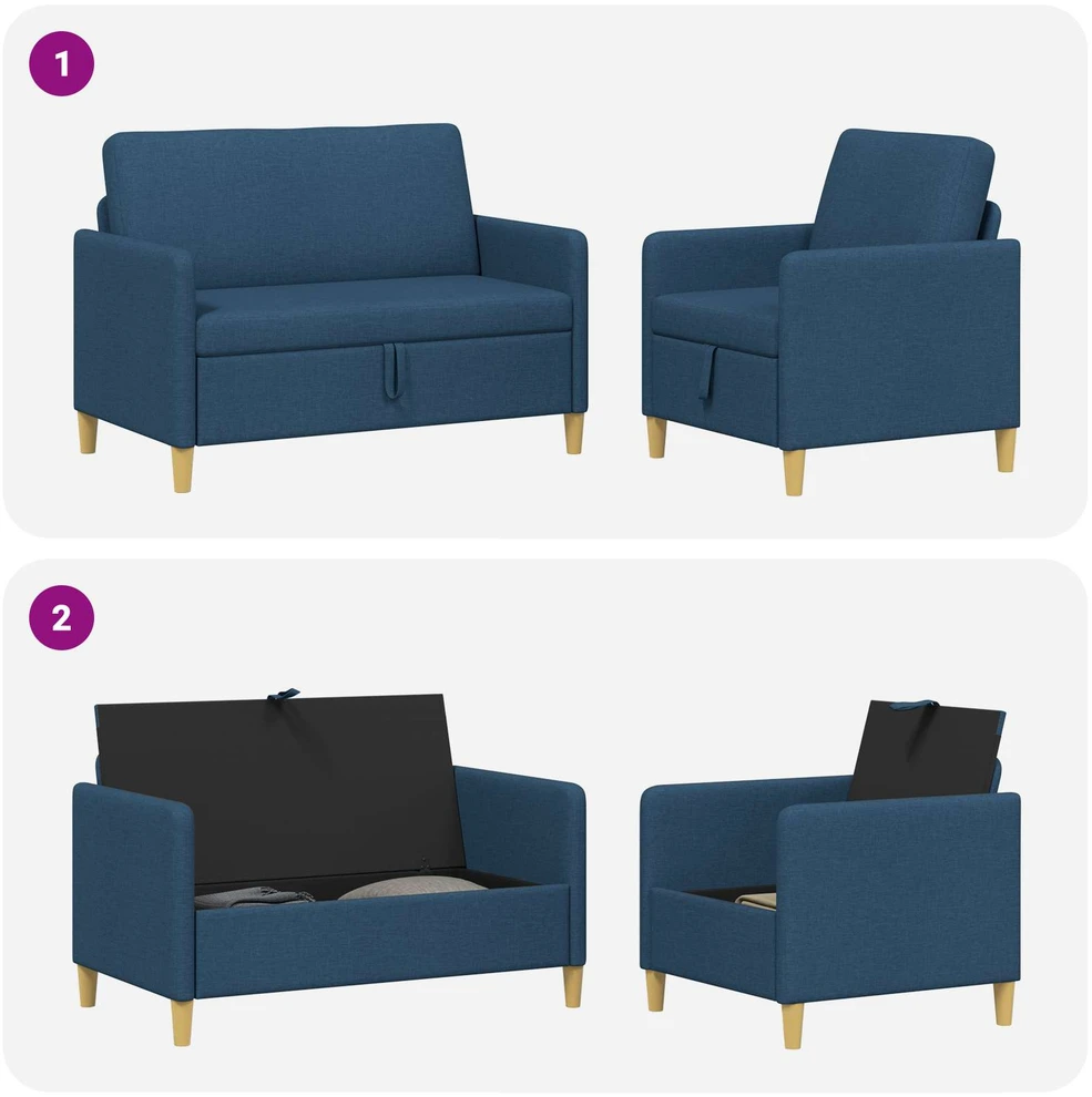 Sofa Sofos komplektas su saugojimu 2 vnt. Mėlyna Poliesteris