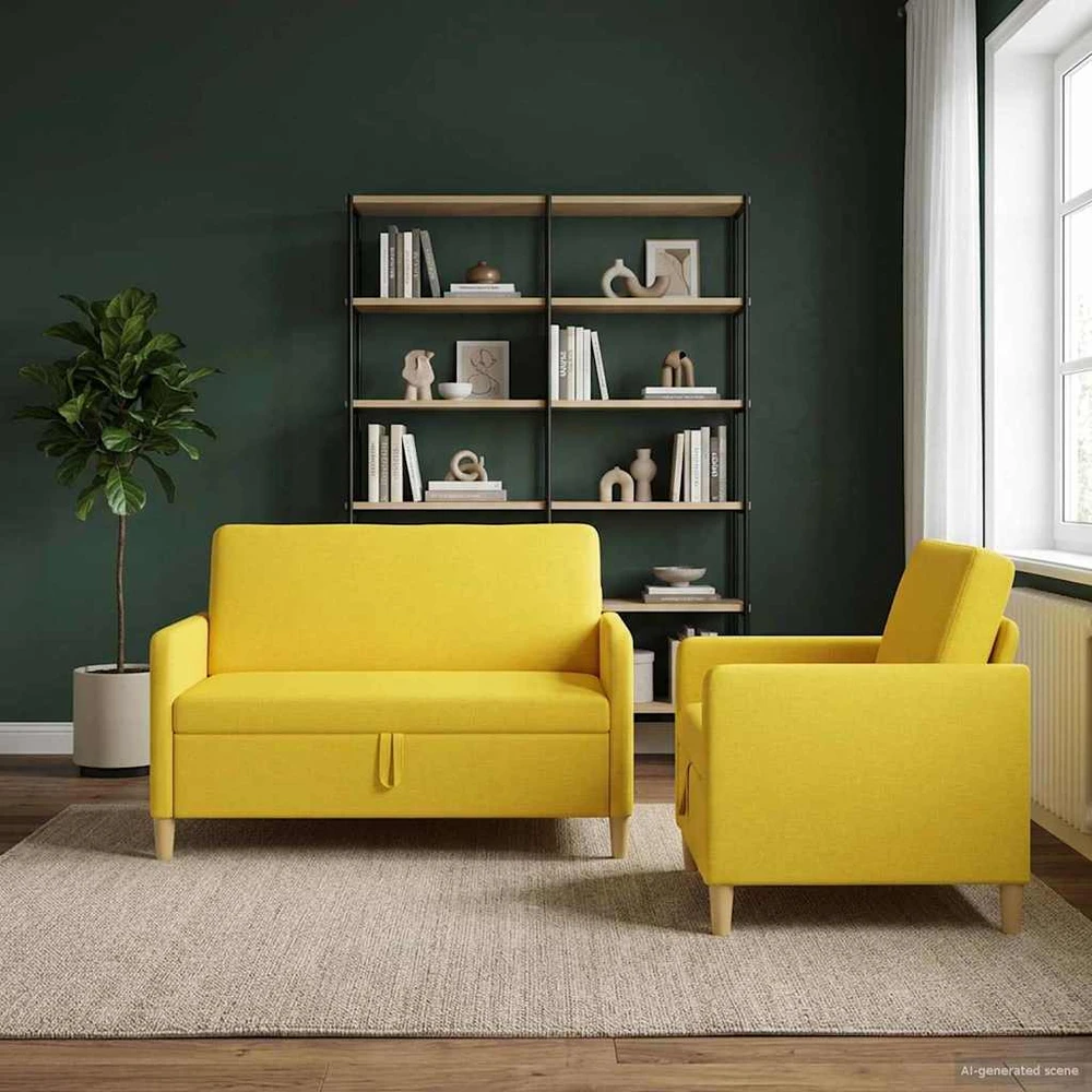 Sofa Sofos komplektas su saugojimu 2 vnt. Šviesi geltona Poliesteris