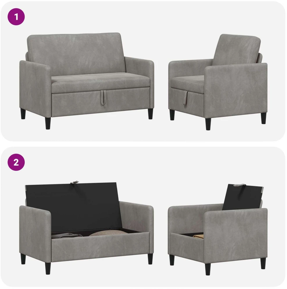 Sofa Sofos komplektas su saugojimu 2 vnt. Šviesiai pilka Poliesteris
