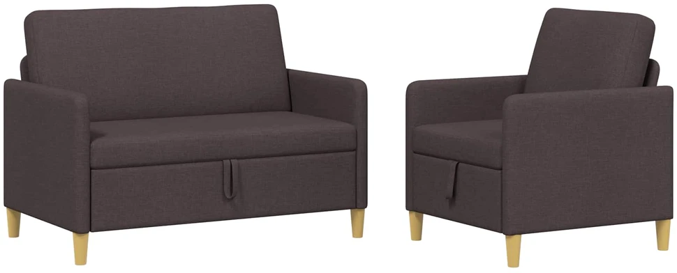 Sofa Sofos komplektas su saugojimu 2 vnt. Tamsiai rudas Poliesteris