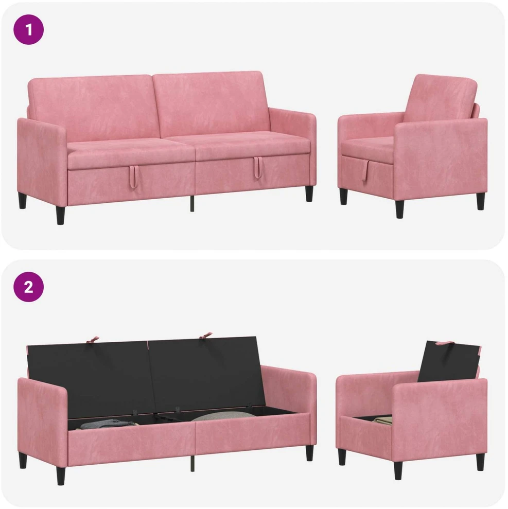 Sofa Sofos komplektas su saugojimu 2 vnt. Rožinė Poliesteris