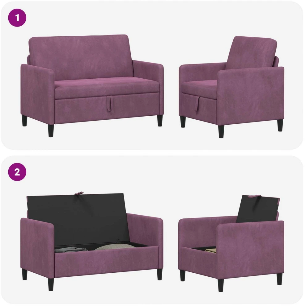 Sofa Sofos komplektas su saugojimu 2 vnt. Violetinė Poliesteris