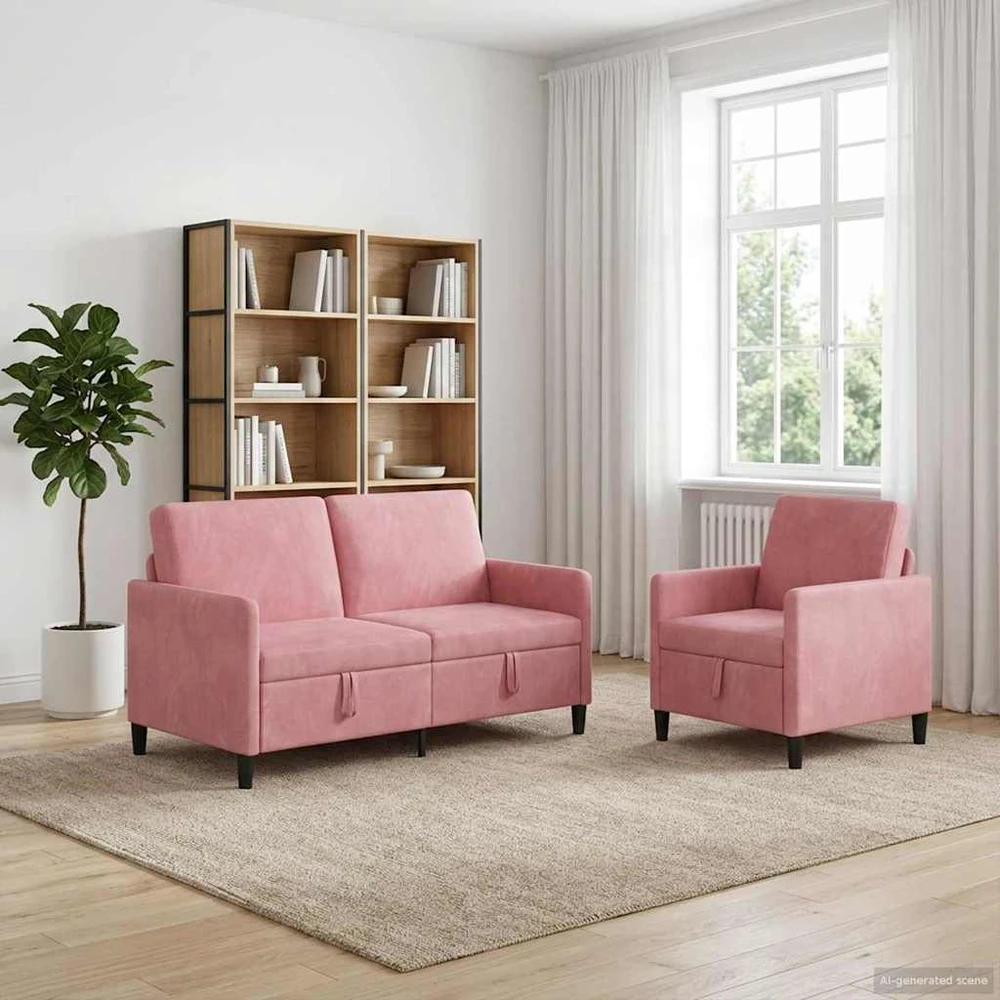 Sofa Sofos komplektas su saugojimu 2 vnt. Rožinė Poliesteris