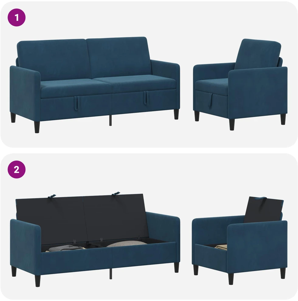 Sofa Sofos komplektas su saugojimu 2 vnt. Mėlyna Poliesteris