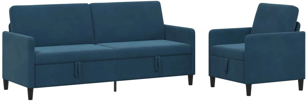 Sofa Sofos komplektas su saugojimu 2 vnt. Mėlyna Poliesteris