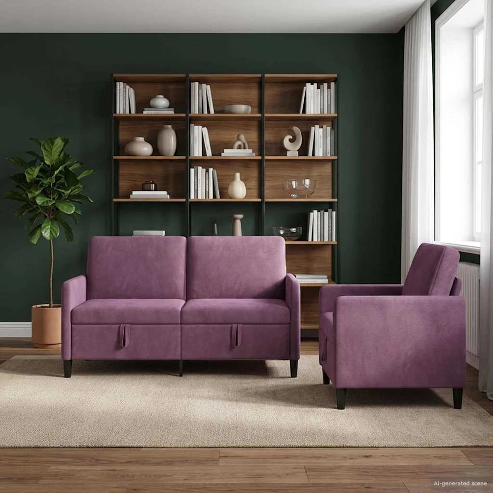 Sofa Sofos komplektas su saugojimu 2 vnt. Violetinė Poliesteris