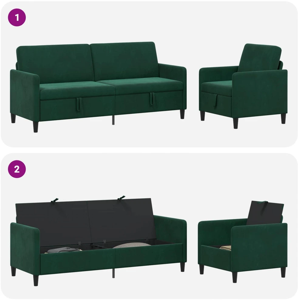 Sofa Sofos komplektas su saugojimu 2 vnt. Tamsiai žalia Poliesteris