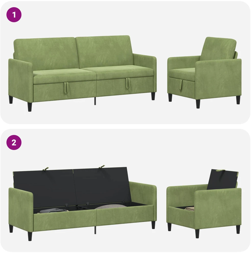 Sofa Sofos komplektas su saugojimu 2 vnt. Šviesiai žalia Poliesteris