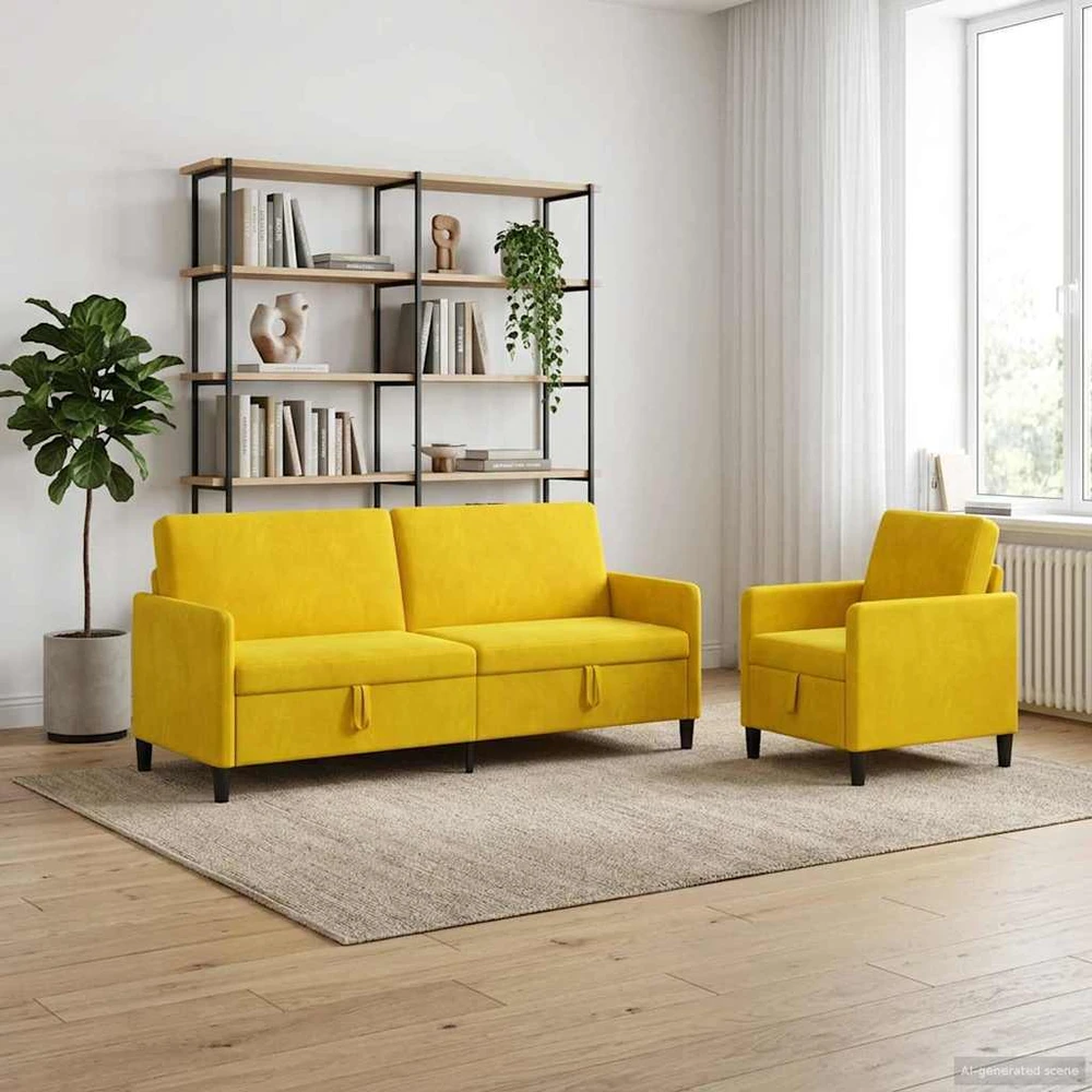Sofa Sofos komplektas su saugojimu 2 vnt. Geltona Poliesteris