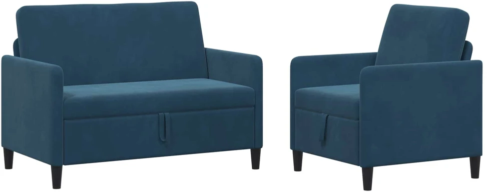 Sofa Sofos komplektas su saugojimu 2 vnt. Mėlyna Poliesteris