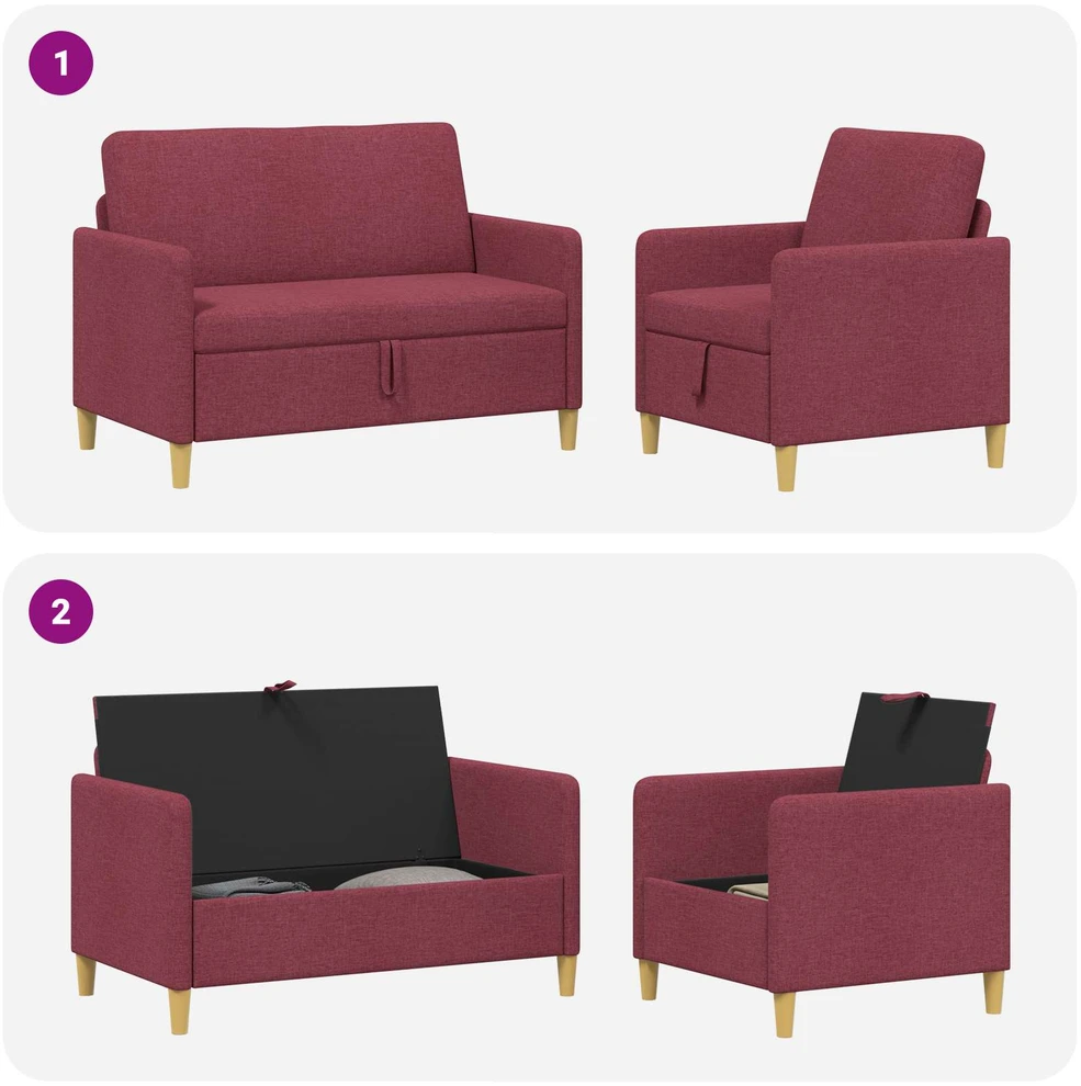Sofa Sofos komplektas su saugojimu 2 vnt. Vyno raudona Poliesteris