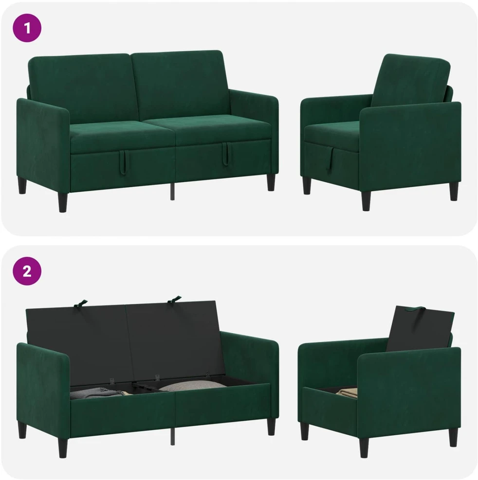 Sofa Sofos komplektas su saugojimu 2 vnt. Tamsiai žalia Poliesteris