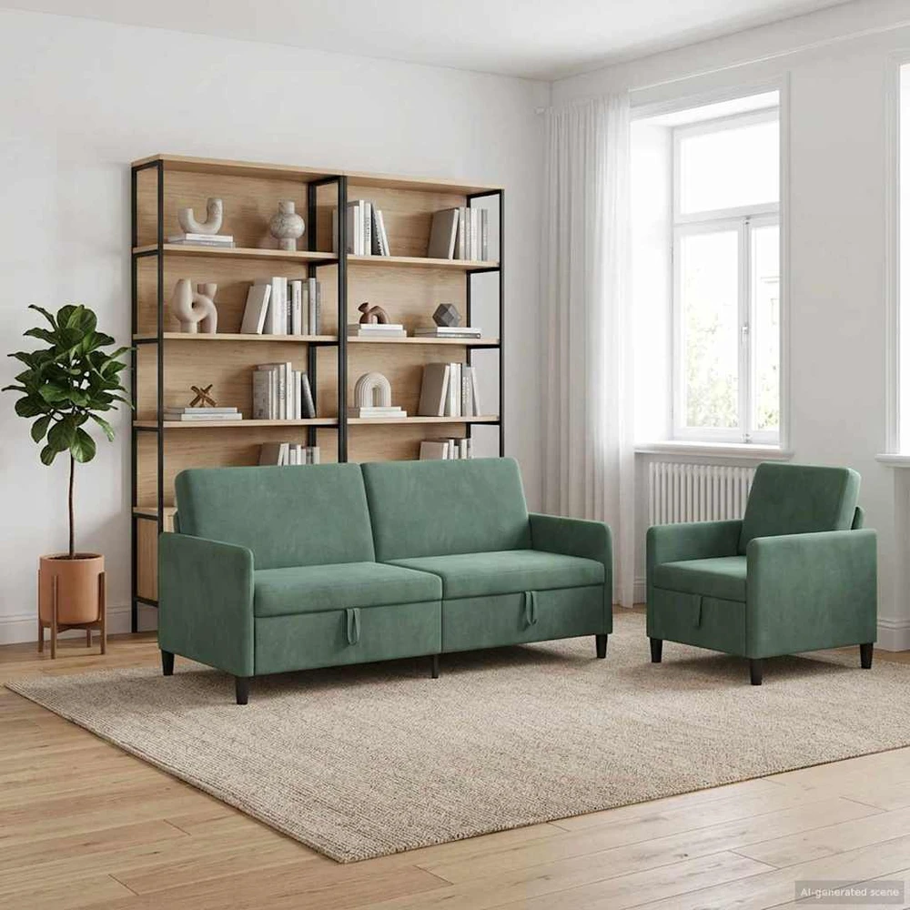 Sofa Sofos komplektas su saugojimu 2 vnt. Jūrinė žalia Poliesteris