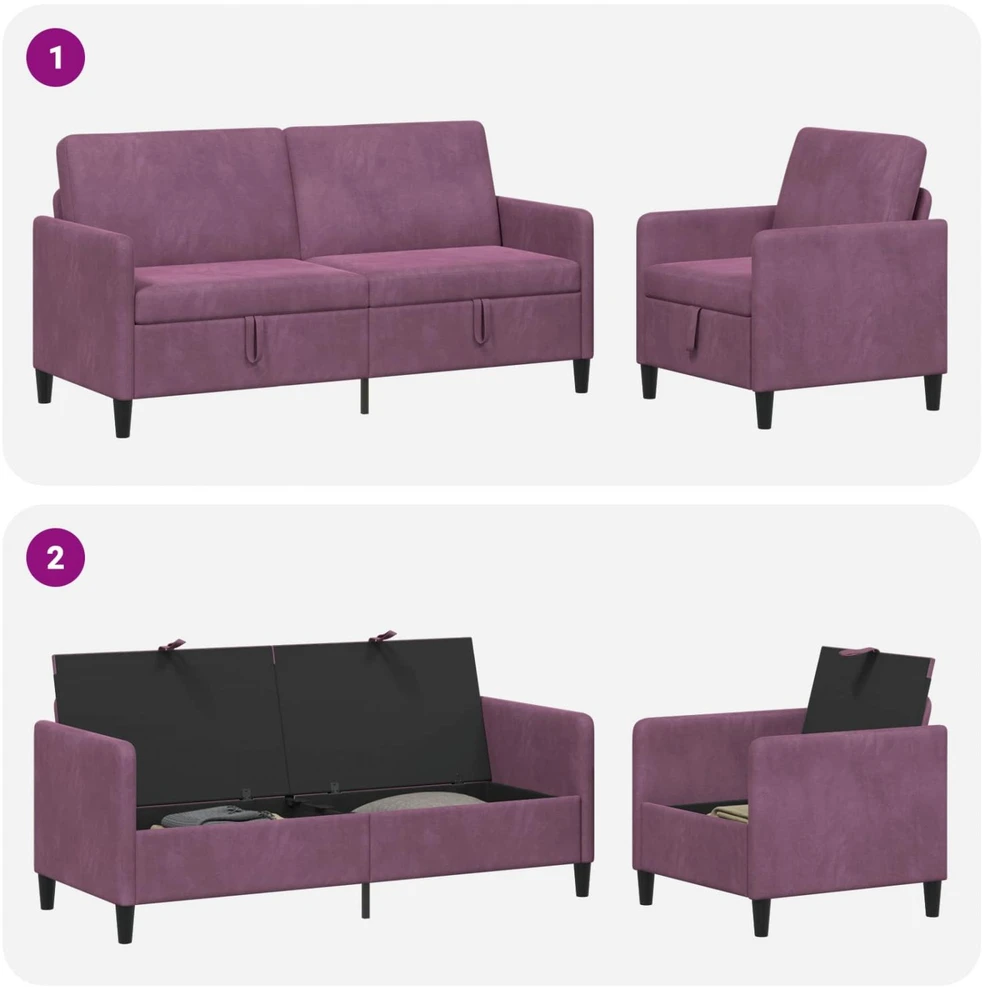 Sofa Sofos komplektas su saugojimu 2 vnt. Violetinė Poliesteris