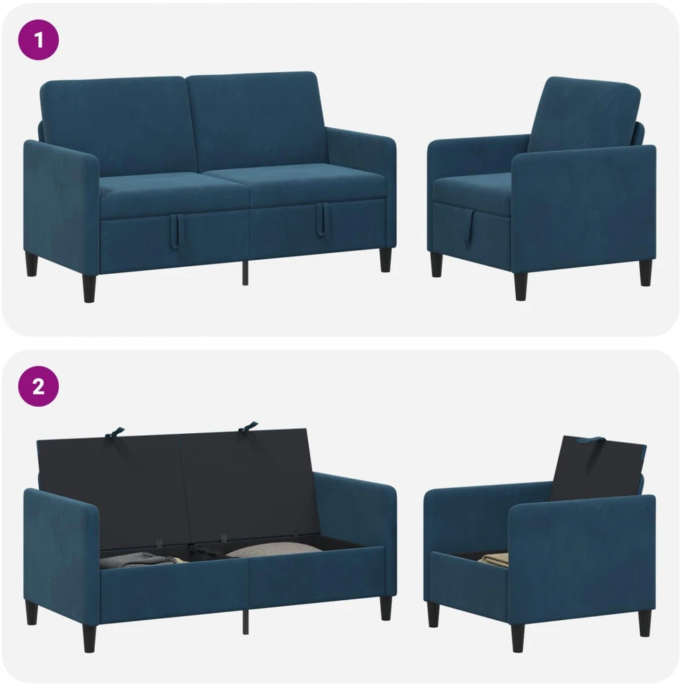 Sofa Sofos komplektas su saugojimu 2 vnt. Mėlyna Poliesteris