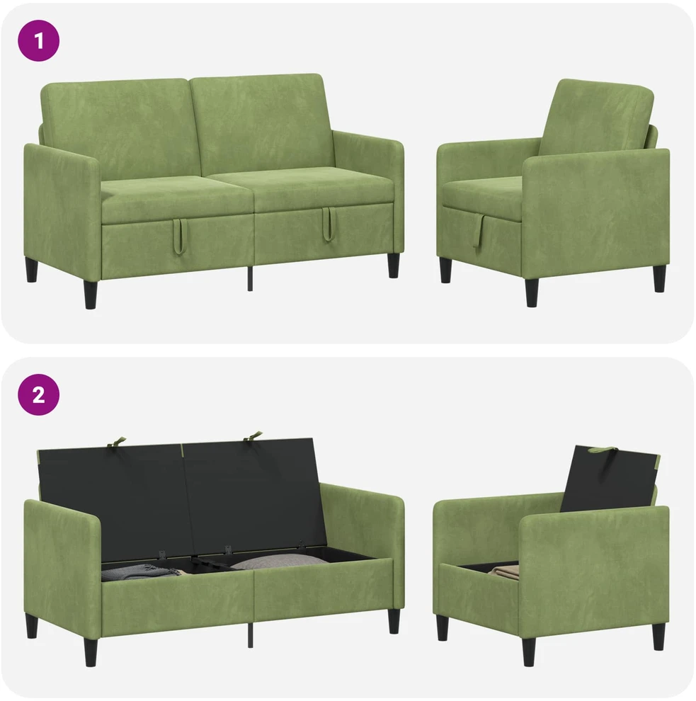Sofa Sofos komplektas su saugojimu 2 vnt. Šviesiai žalia Poliesteris