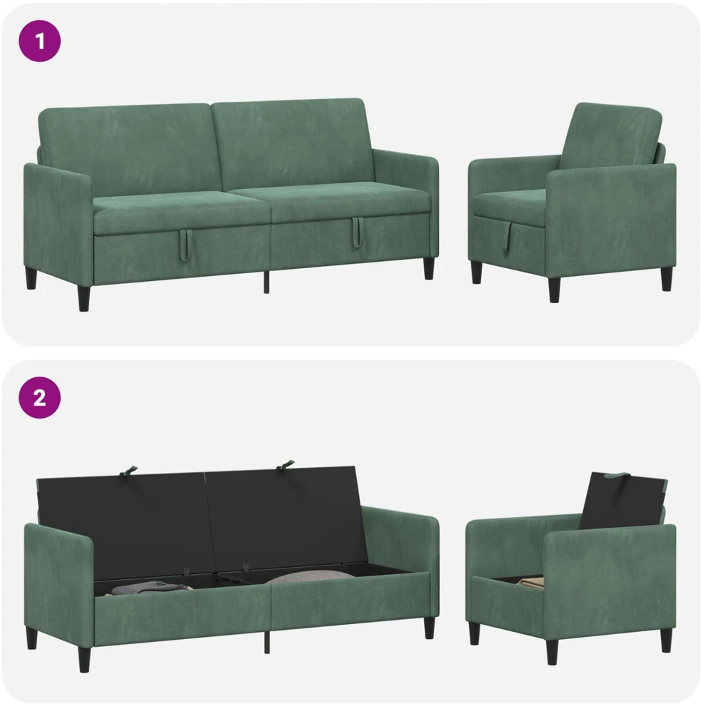 Sofa Sofos komplektas su saugojimu 2 vnt. Jūrinė žalia Poliesteris