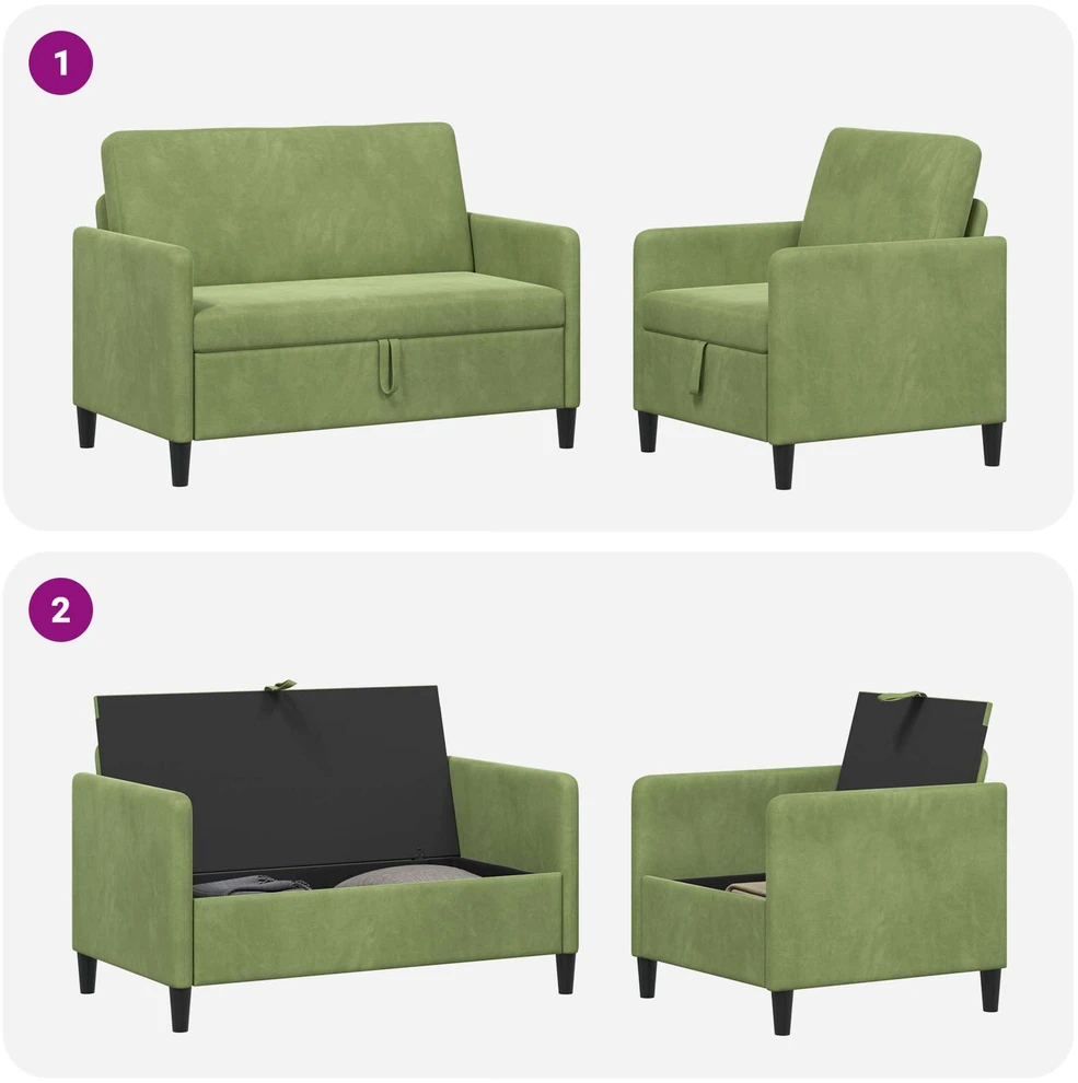 Sofa Sofos komplektas su saugojimu 2 vnt. Šviesiai žalia Poliesteris