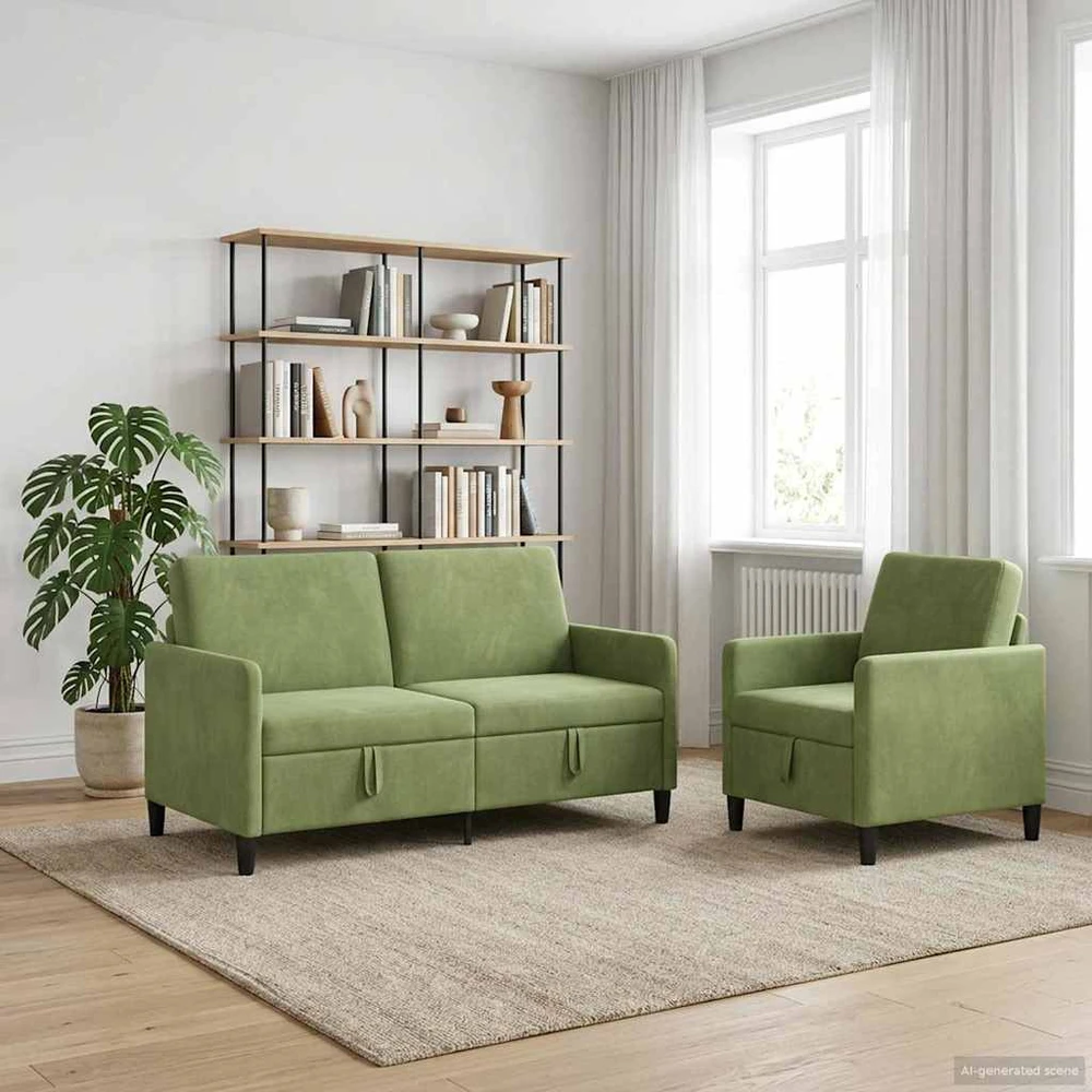 Sofa Sofos komplektas su saugojimu 2 vnt. Šviesiai žalia Poliesteris