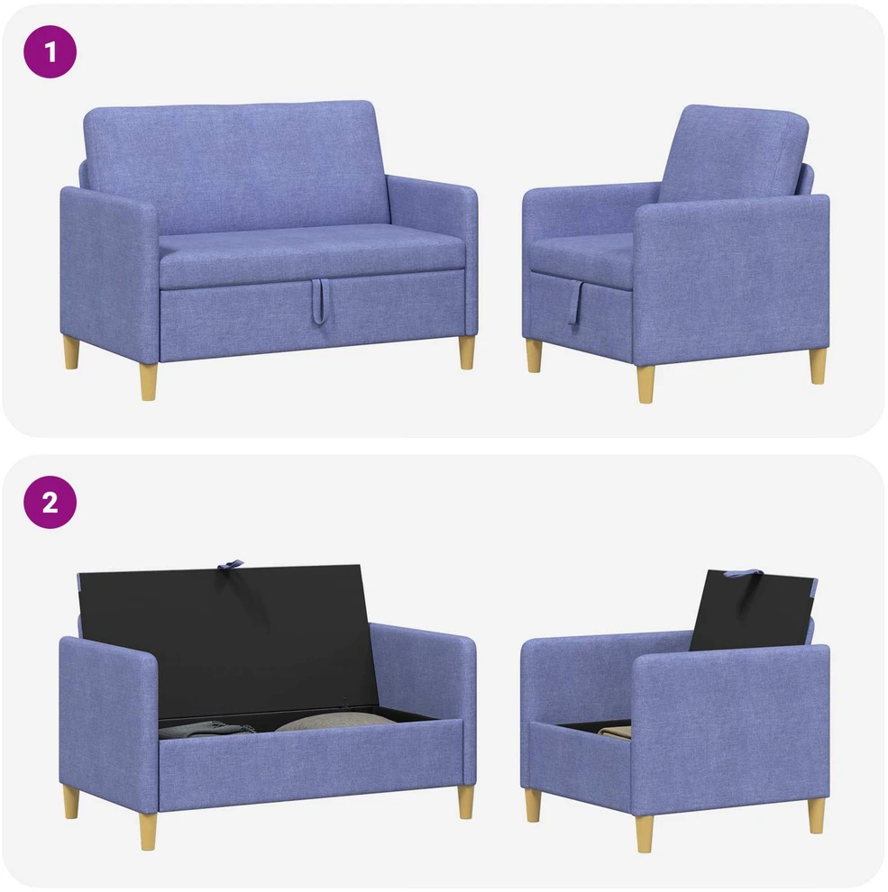 Sofa Sofos komplektas su saugojimu 2 vnt. Džinsinės mėlynos