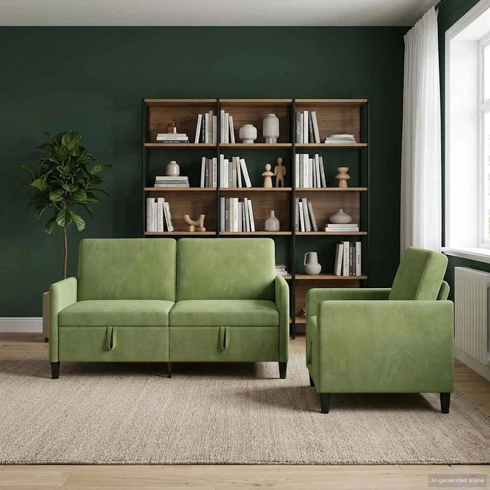 Sofa Sofos komplektas su saugojimu 2 vnt. Šviesiai žalia Poliesteris