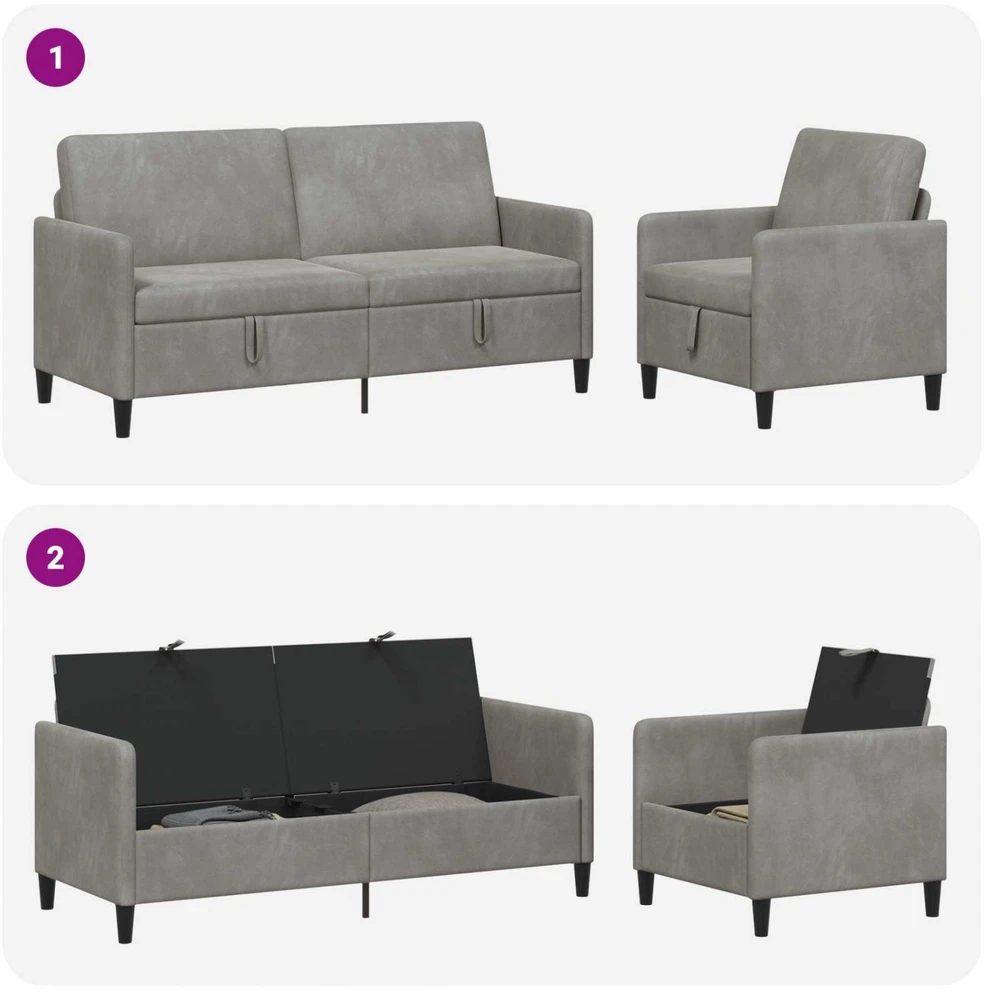 Sofa Sofos komplektas su saugojimu 2 vnt. Šviesiai pilka Poliesteris