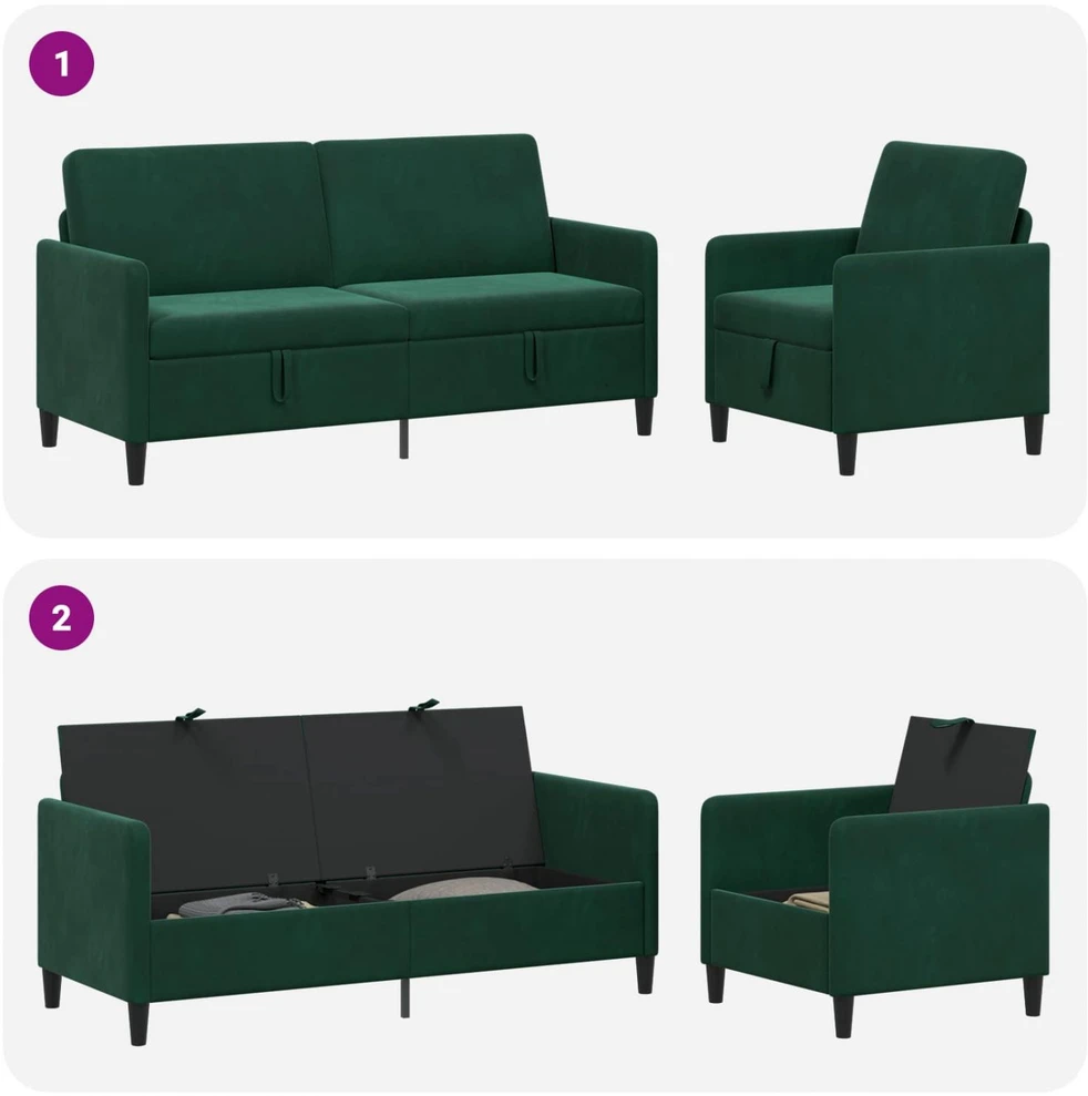 Sofa Sofos komplektas su saugojimu 2 vnt. Tamsiai žalia Poliesteris