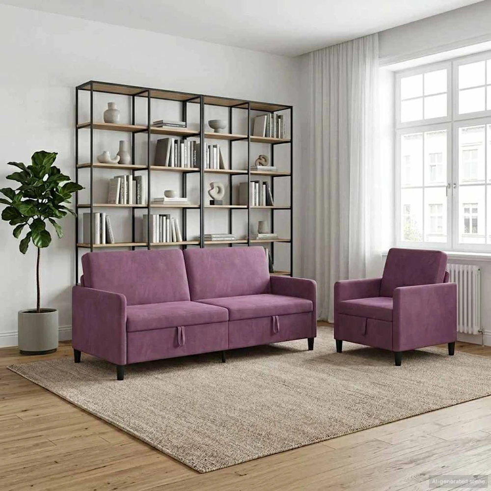 Sofa Sofos komplektas su saugojimu 2 vnt. Violetinė Poliesteris