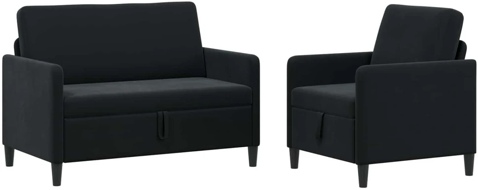 Sofa Sofos komplektas su saugojimu 2 vnt. Juoda Poliesteris