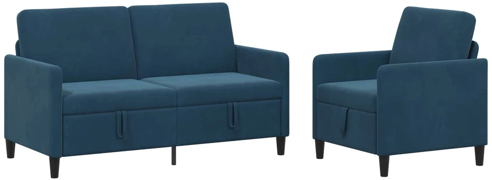Sofa Sofos komplektas su saugojimu 2 vnt. Mėlyna Poliesteris