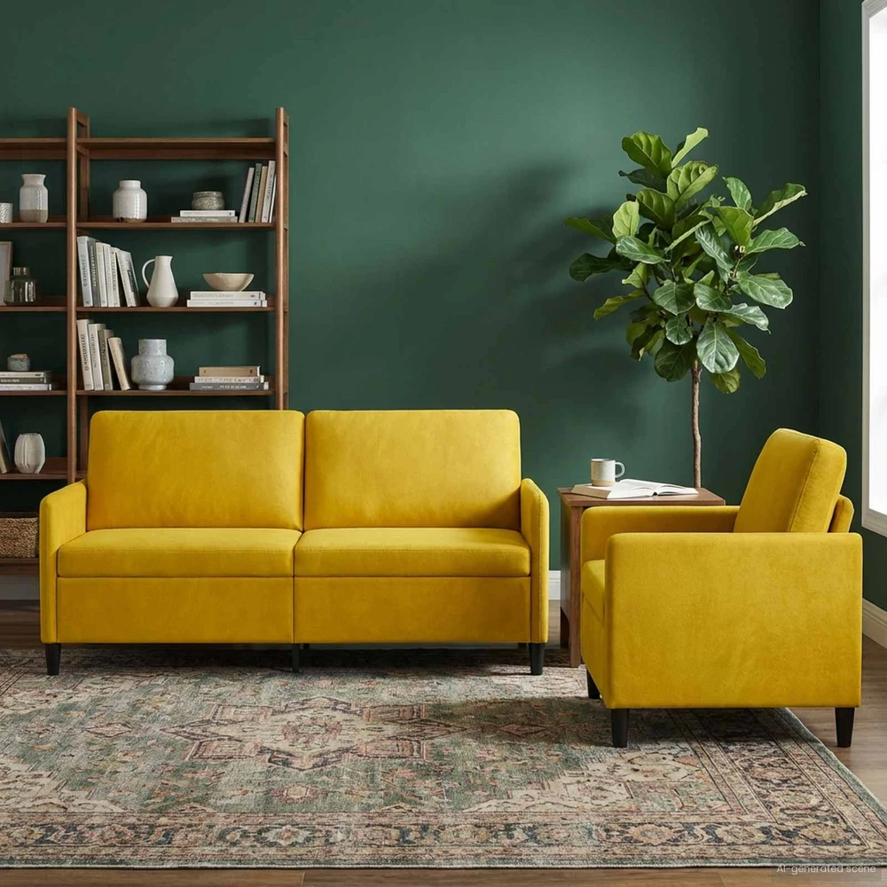 Sofa Sofos komplektas su saugojimu 2 vnt. Geltona Poliesteris