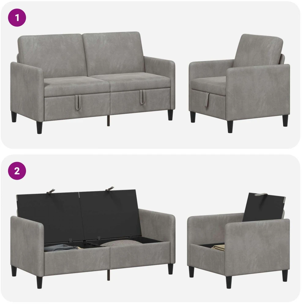 Sofa Sofos komplektas su saugojimu 2 vnt. Šviesiai pilka Poliesteris