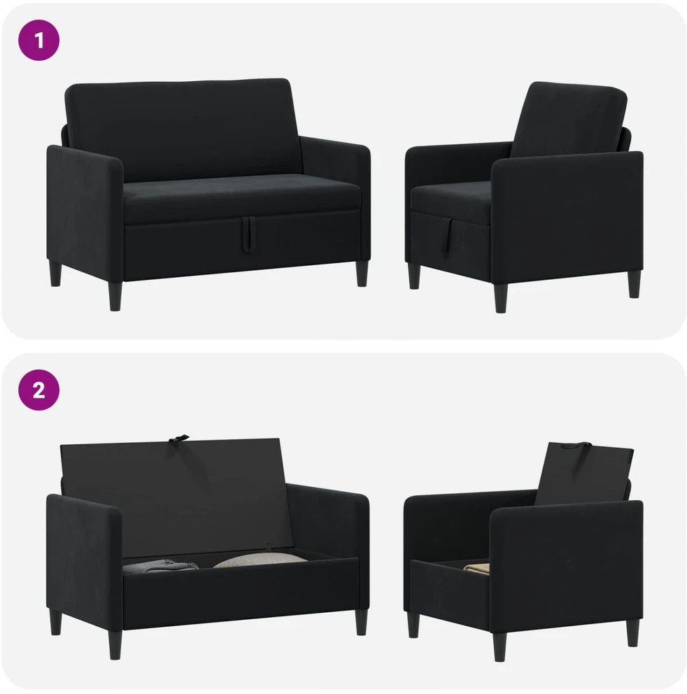 Sofa Sofos komplektas su saugojimu 2 vnt. Juoda Poliesteris