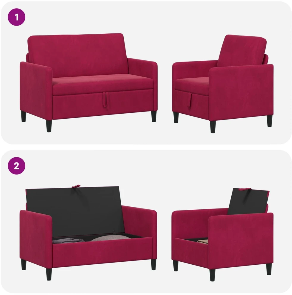 Sofa Sofos komplektas su saugojimu 2 vnt. Vyno raudona Poliesteris