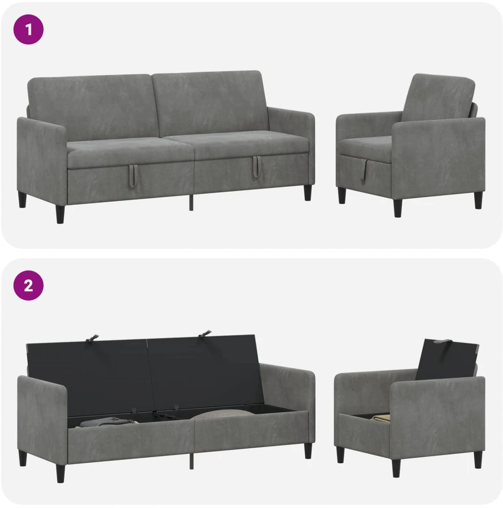 Sofa Sofos komplektas su saugojimu 2 vnt. Tamsiai pilka Poliesteris