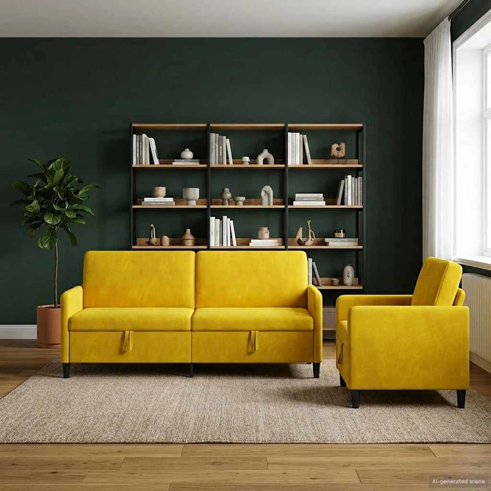 Sofa Sofos komplektas su saugojimu 2 vnt. Geltona Poliesteris