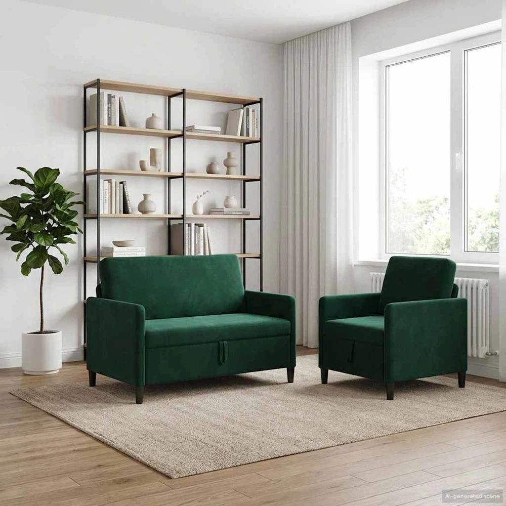 Sofa Sofos komplektas su saugojimu 2 vnt. Tamsiai žalia Poliesteris
