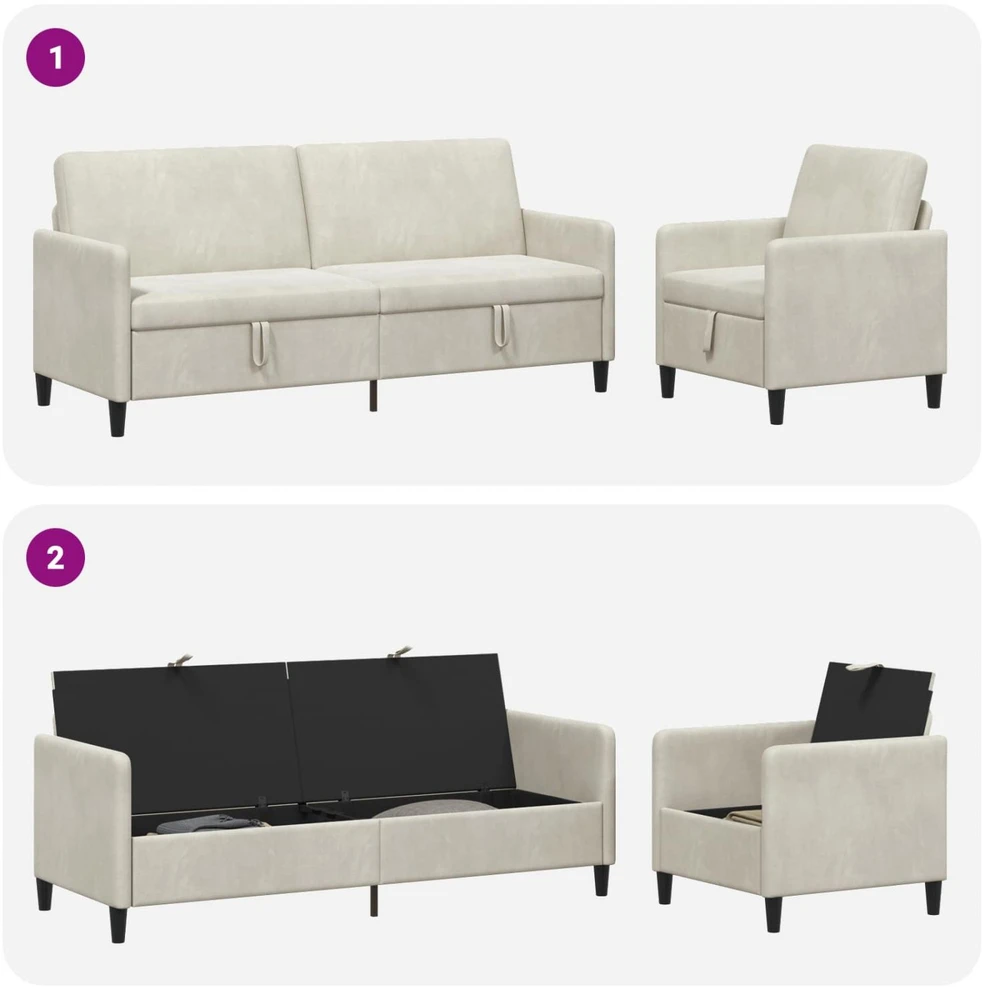 Sofa Sofos komplektas su saugojimu 2 vnt. Kreminė Poliesteris