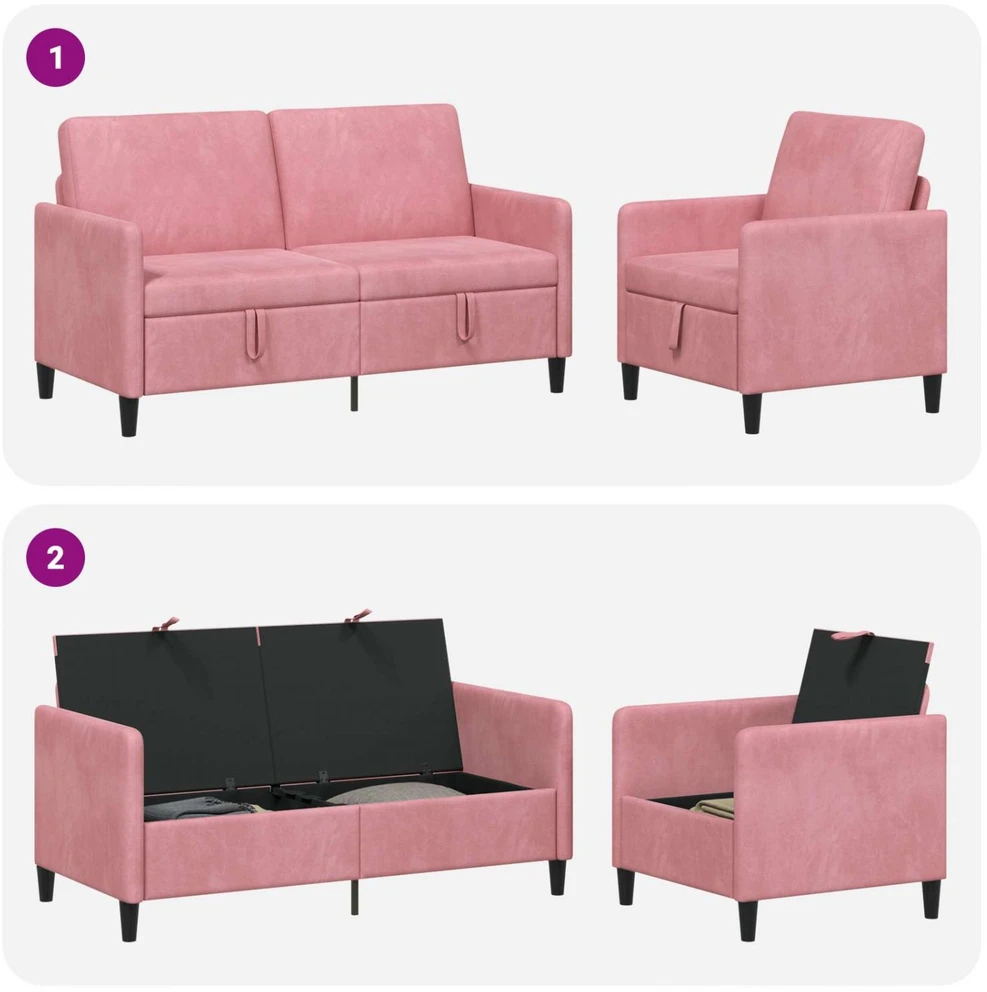Sofa Sofos komplektas su saugojimu 2 vnt. Rožinė Poliesteris