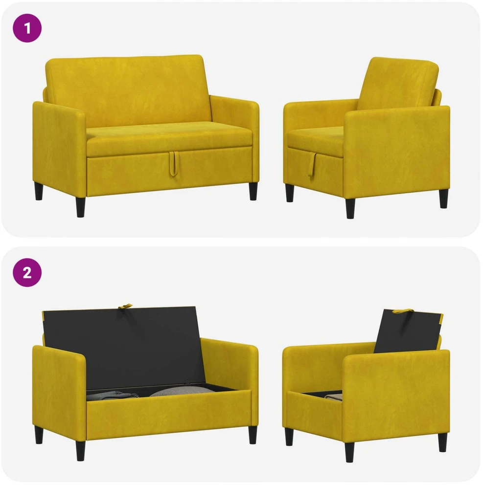 Sofa Sofos komplektas su saugojimu 2 vnt. Geltona Poliesteris