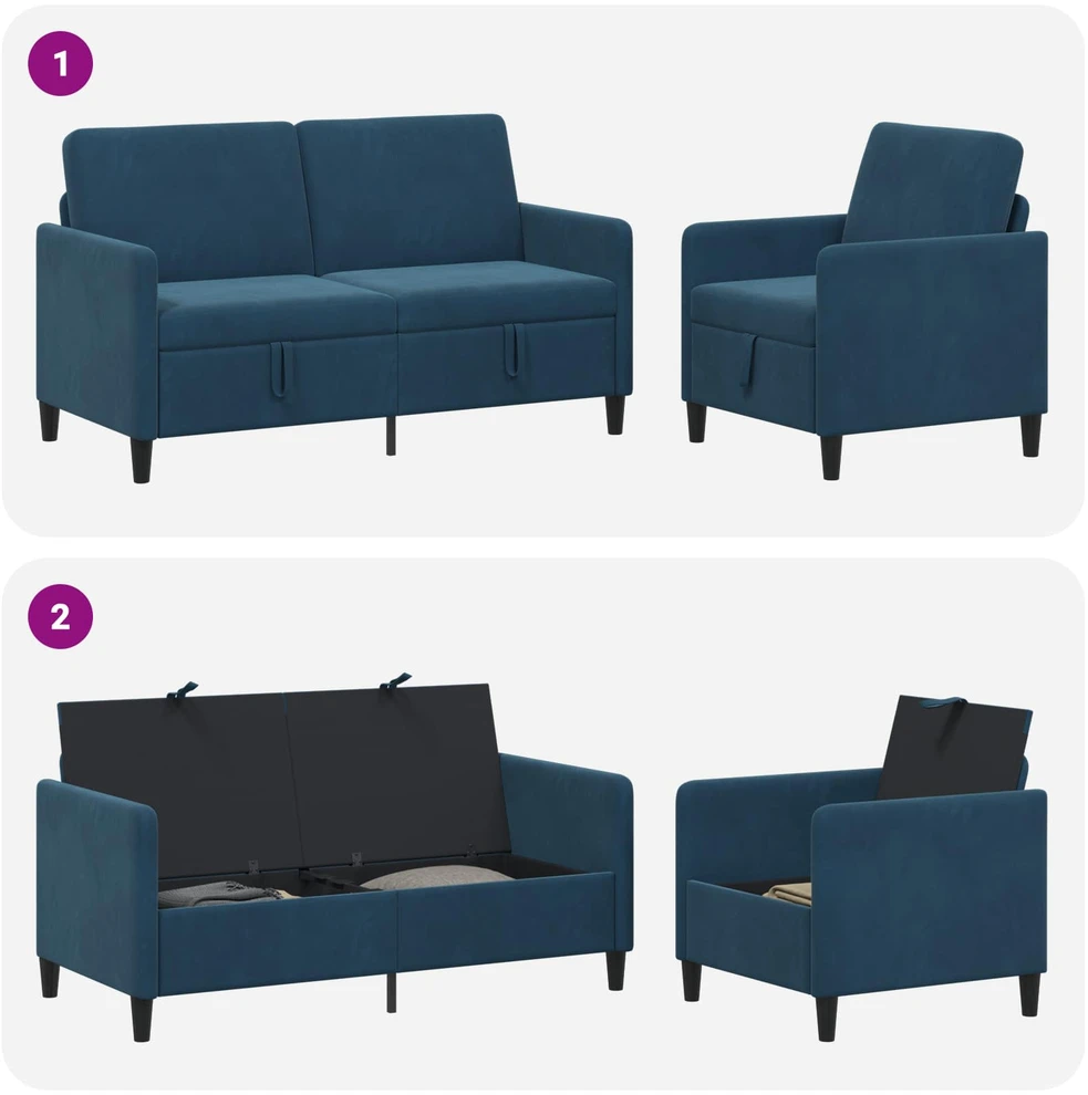 Sofa Sofos komplektas su saugojimu 2 vnt. Mėlyna Poliesteris