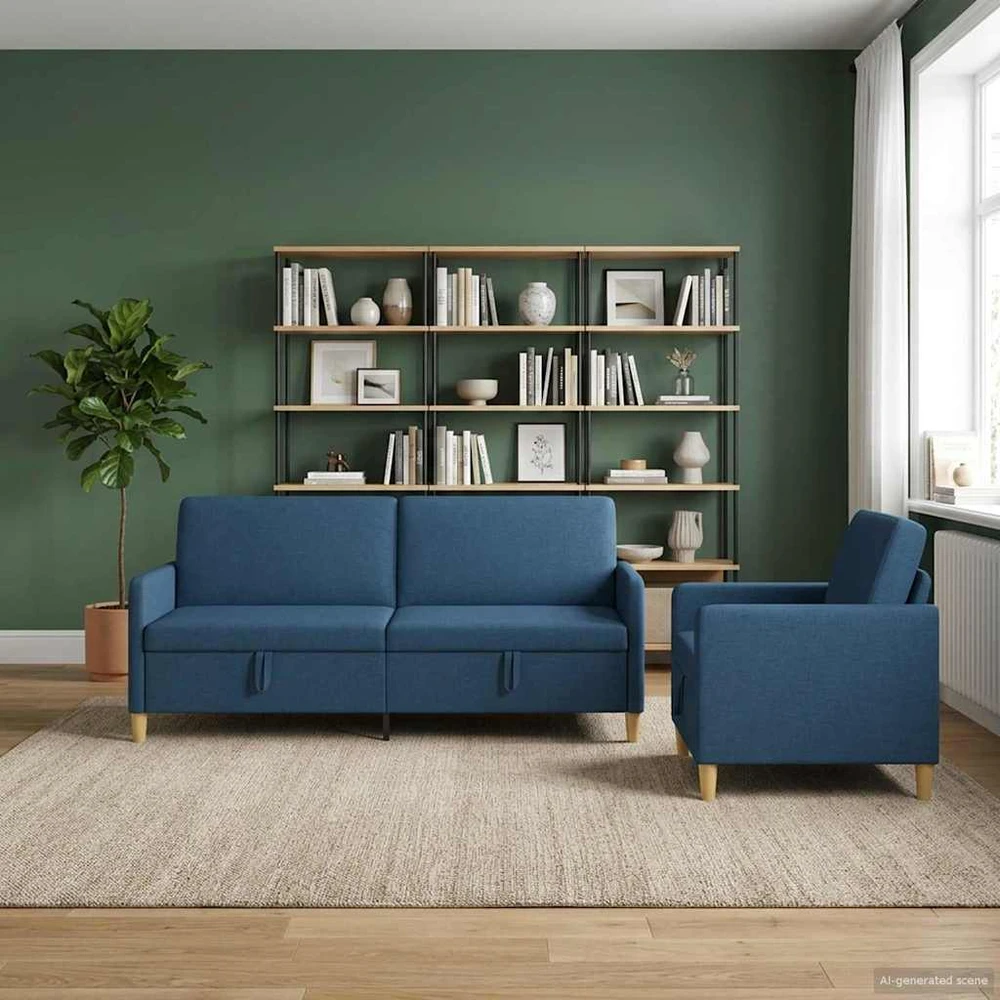 Sofa Sofos komplektas su saugojimu 2 vnt. Mėlyna Poliesteris