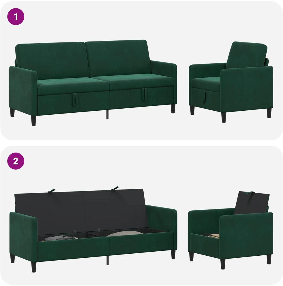 Sofa Sofos komplektas su saugojimu 2 vnt. Tamsiai žalia Poliesteris